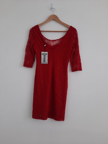 Bettina Liano Red Lace Dress Short Long Sleeve V Neck Cocktail Size 8 *** NEW - Picture 3 of 5
