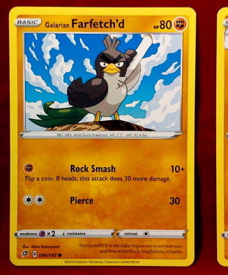 GALARIAN SIRFETCH'D Reg Rare + FARFETCH'D POKMON 2020 Rebel Clash Card#  95&94 | eBay