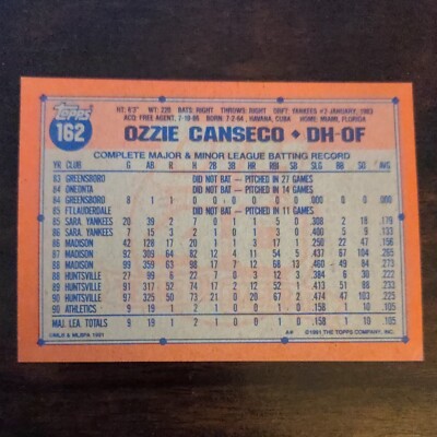 Topps 1991 ERROR 40 Years of Baseball OZZIE CANSECO #162 Rare NM