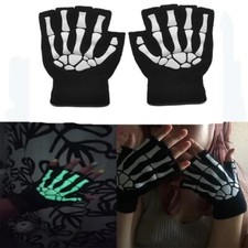 New Punk Gloves Unisex Skeleton Skull Half Finger Gloves Glow In The 2024