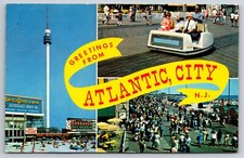 Greetings from Atlantic City New Jersey Vtg Postcard Pier Amusement Park Rides
