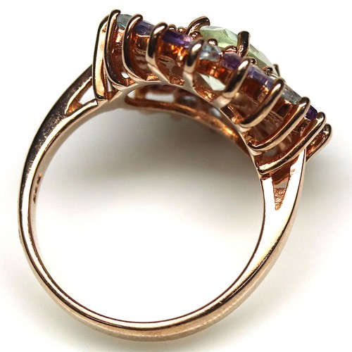 925 Plata Verde - Amatista Violeta,Tanzanita Y Topacio Joyería Anillo Tamaño 8.5 - Imagen 3 de 4