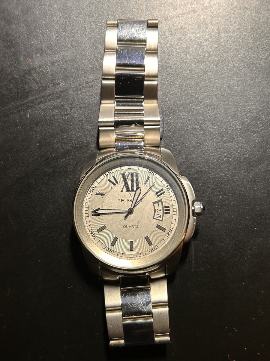Peugeot Men's Stainless Steel Luxury Watch with Roman Numerals Dial,