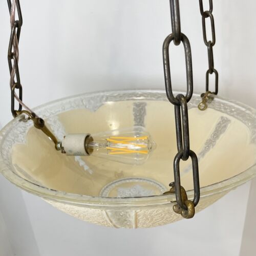Vintage Antique Art Deco Glass Shade Ceiling Light Fixture Lamp Chandelier 1930s - Picture 3 of 12