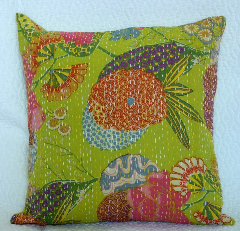 Colofull All Size Kantha Cushion Cover Indian Handmade Kantha Throw Pillow Decor - Image 2 of 4
