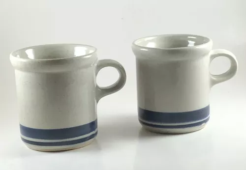Vintage McCoy Coffee Mugs Speckled Gray with Blue Stripe 1412 USA Set of 2