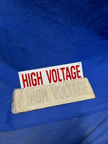 Nos  Vintage Double sided white and red High voltage tin sign 12" x 3.5"
