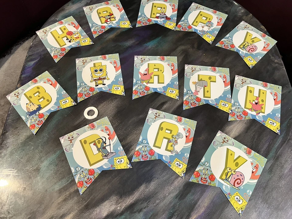 Kit de decoración Bob Esponja suministros de fiesta de cumpleaños pancarta globos adorno de pasteles Foto 2 de 2