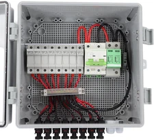 8 String PV Combiner Box, Waterproof Solar Combiner Box with 80A Circuit Breaker
