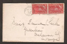 US Sc Q1, 1c Parcel Post pair on 1913 cover to Del. 2;0