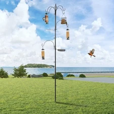 Outdoor Bird 6 Hooks Feeding Station 93" Height Bird Feeder Pole Planter Hanger