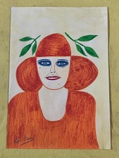 LEE GODIE drawing and painting on old paper signed stamped vintage