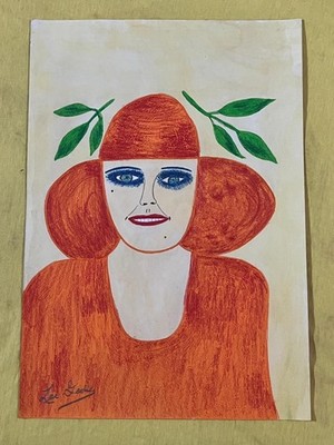 LEE GODIE drawing and painting on old paper signed stamped vintage