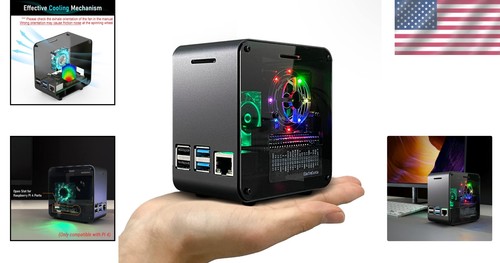 Stylish Raspberry Pi 4 Case - Matte Black Mini Tower with Cooling & RGB Light - Picture 2 of 11