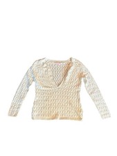 LOFT Women's M White V-Neck Open Knit Crochet Sweater Pullover Long Sleeve
