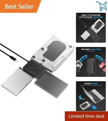 USB-C to SATA IDE Hard Drive Converter 10TB Support with Power Supply & LED