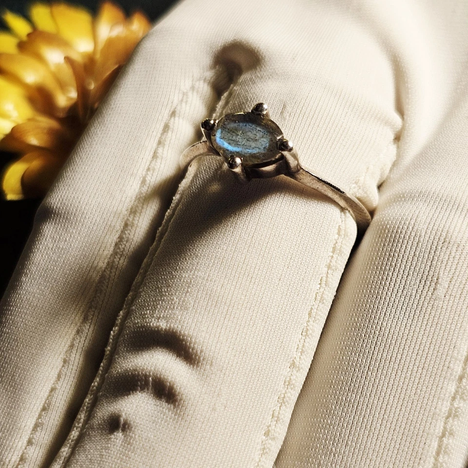 Fine Bague Vintage Sertie D'une Labradorite Sur Argent 925 Taille 54 - Photo 2/4