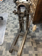Antique Barn Beam Drill Hand Crank Wood Cast Iron Press for parts or restoration