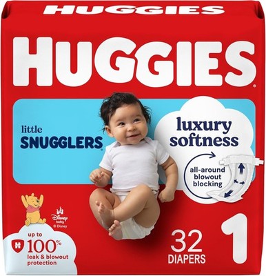 Huggies Size 1 Diapers, Little Snugglers Baby Diapers, Size 1 (8-14 lbs), 32 