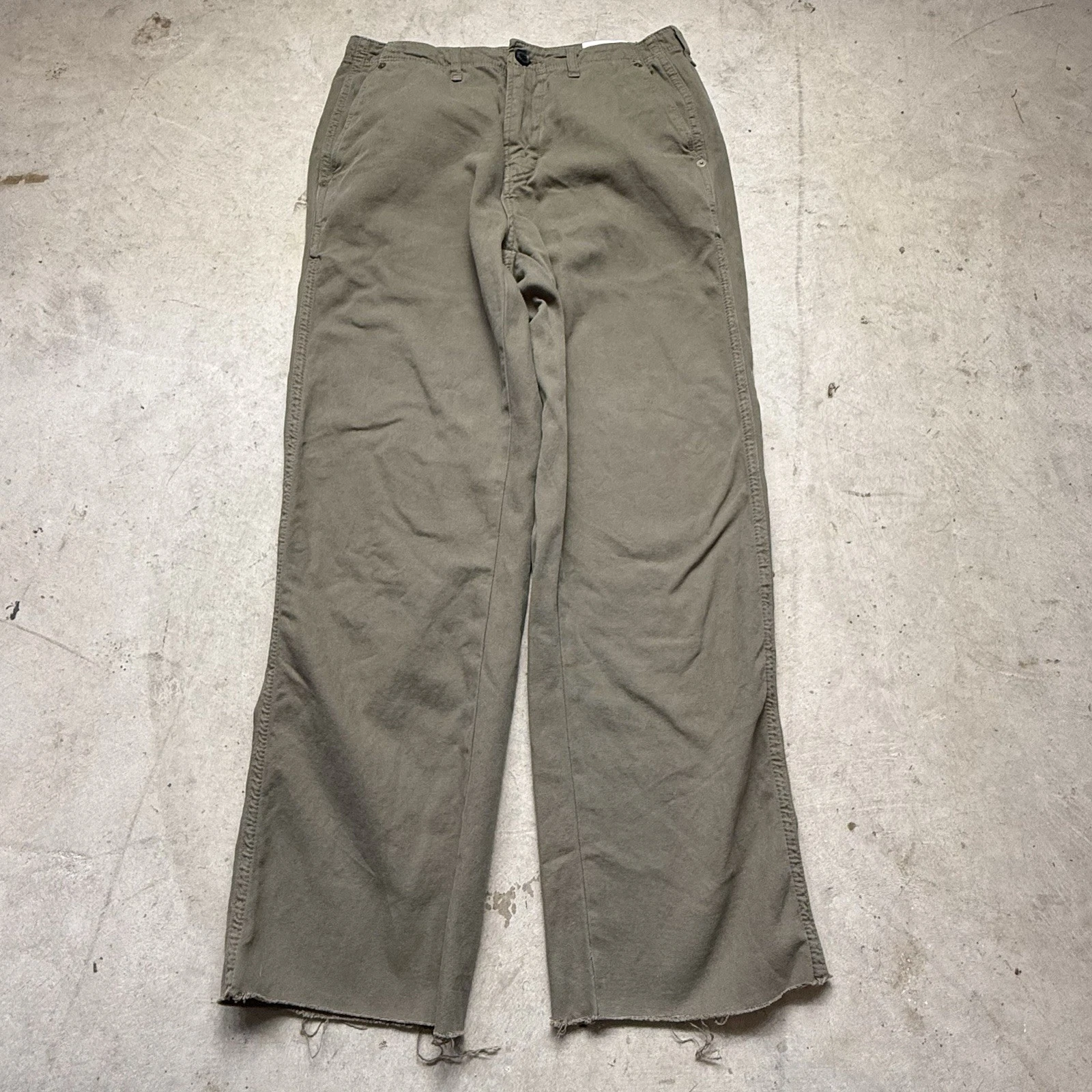 Billy Reid Chino Pants Mens Size 28 Fits 28x26 Raw Hem Twill Khaki Preppy