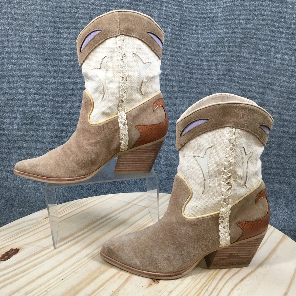 Dolce Vita Botas Mujer 7 Beige Vaquero Occidental Gamuza Tacones Punta Foto 2 de 4