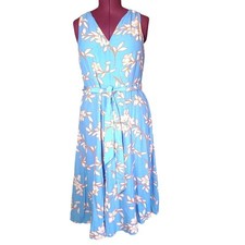 Talbots Orange Floral Print V-Neck Scoop Back Size 12 Flaw Tags Spring Sundress