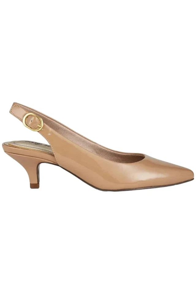 Bombas Easy Street Faye Slingback salto gatinho nude patente 8 médio - Imagem 3 de 3