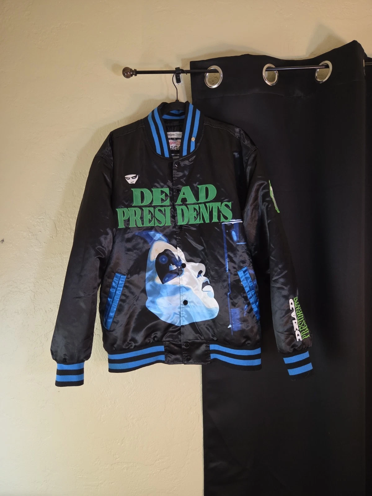 Mens Headgear Classics Dead Presidents 1995 Button Bomber Satin Jacket Size XL - product detail image 1