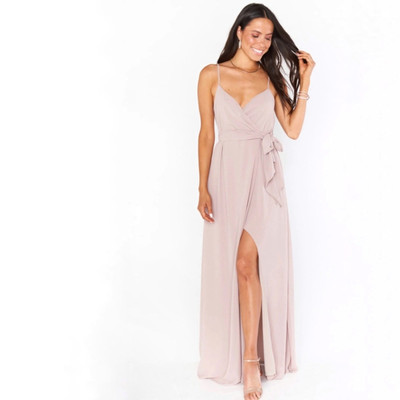 Show Me Your Mumu Liz Maxi Dress Soft Beige Chiffon XS Bridal Formal
