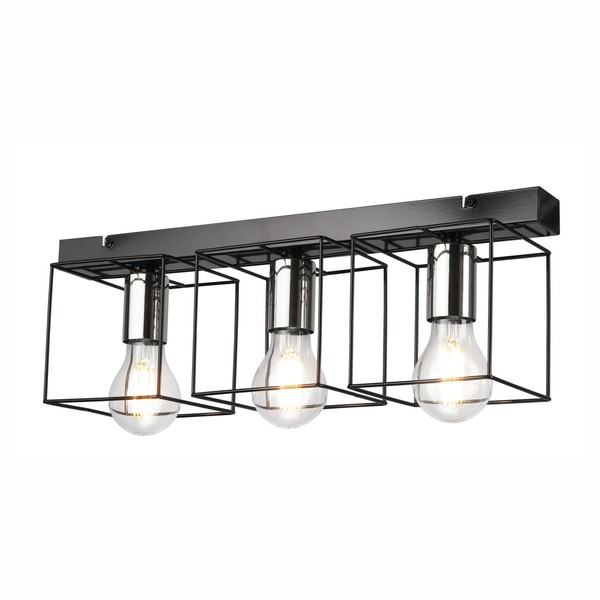 Deckenlampe Deckenleuchte Metall Schwarz Chrom 50 Cm Lang Flach 3X E27 Modern-image