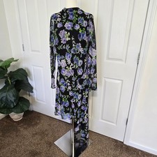Mango MNG Dress Womens 12 Black Purple Floral Mesh Asymmetrical Salma New