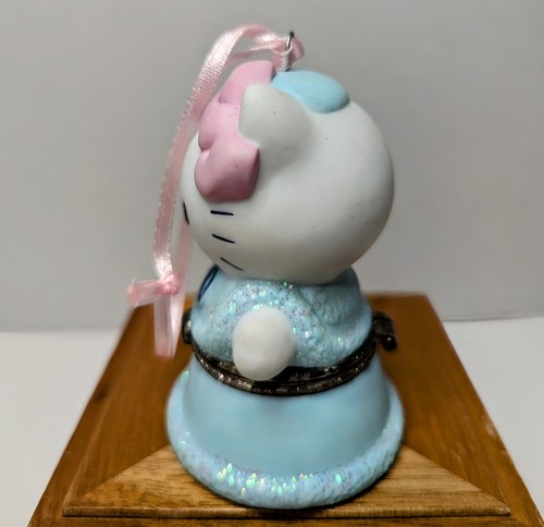 Adorable Hello Kitty Trinket Box Ornament Porcelain Sanrio 2005 Blue Dress - Picture 4 of 13