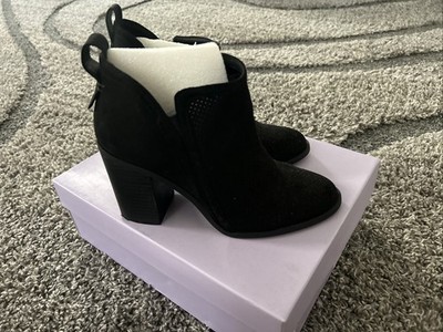 Madden Girl Evita Perforated Faux Suede Ankle Boots  Size 8 Black Heeled Bootie