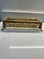 Vintage Brass Gold Tone Tissue Box Cover Rectangle Claw Feet Hollywood Regency