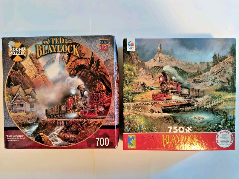 Lot Of 2 Ted Baylock Train Puzzles ( Rails To Pandora & Fine Art )