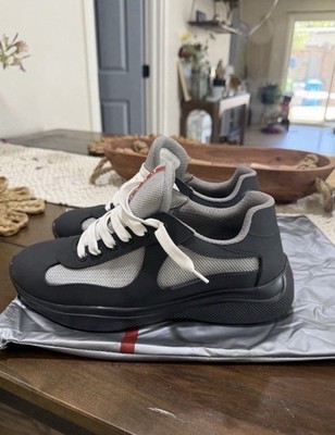 PRADA Men's Low Top Lace-Up Patent Leather America's Cup Sneakers New w/ Box