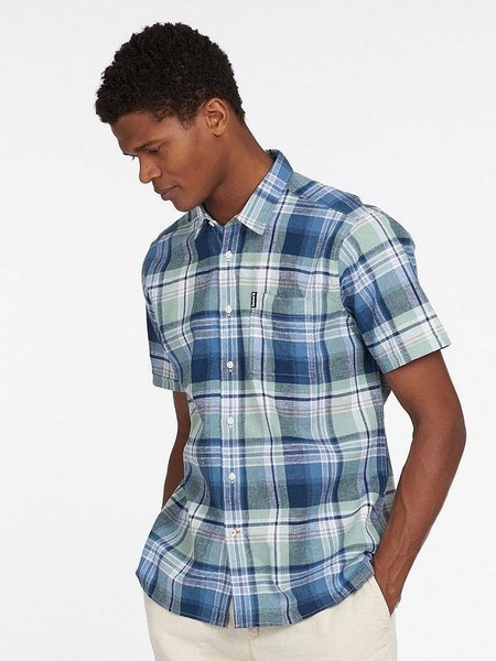 Men Barbour Shirt Navy Linen 40 /L / 48