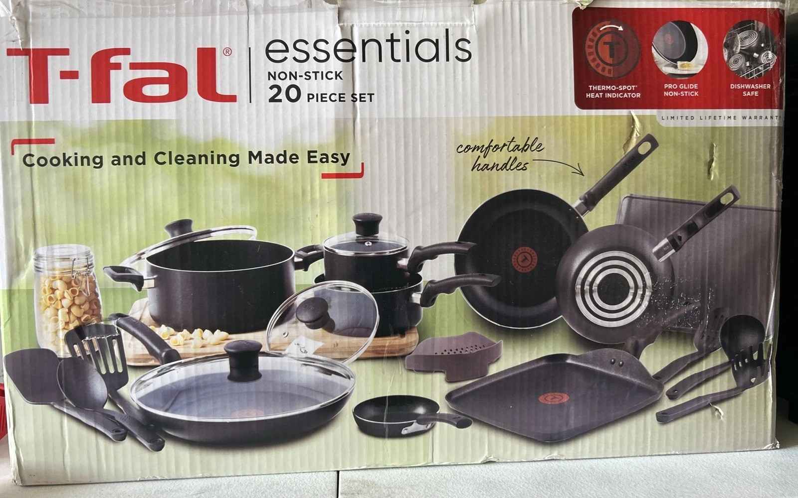 T-Fal Easy Care 20-Piece Nonstick Cookware Set, Thermospot -  Choose Color - NOB