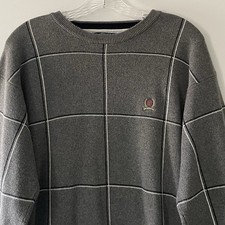 Vintage Tommy Hilfiger Men Size XL Gray Cotton Windowpane Cotton Sweater Crest