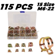 115X Hose Spring Clamps 6-22mm Fastener Fuel Water Line Pipe Air Tube Clips Kit