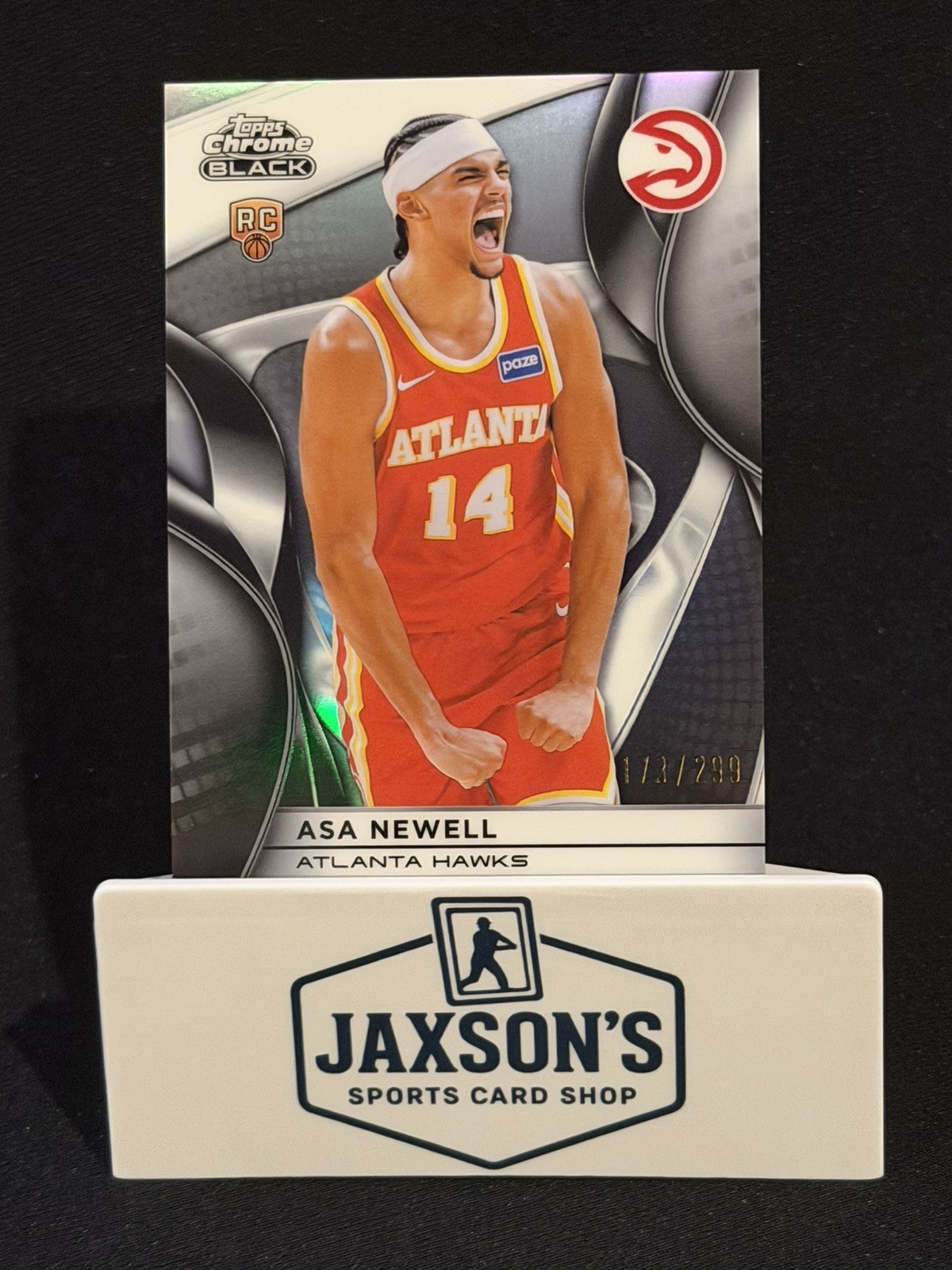 2025-26 Topps Chrome Black Asa Newell RC Black Wave Refractor /299 #123 Hawks