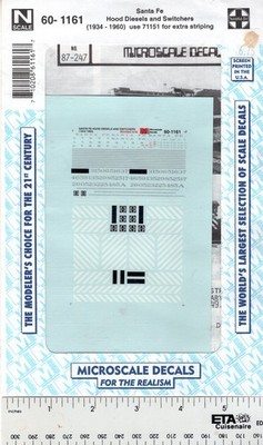 Microscale Decal N  #60-1161 Santa Fe (ATSF) Diesel - Hood & Switcher - Zebra St