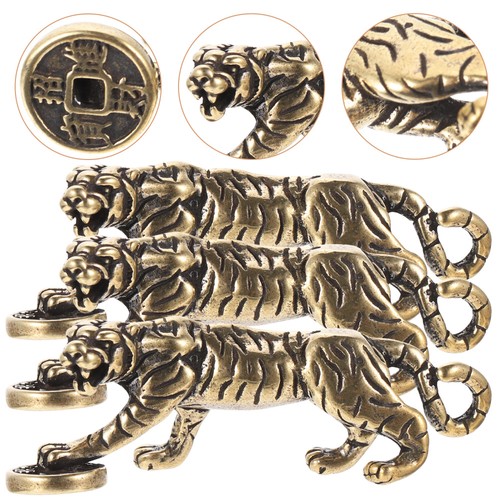 3 Pcs The Keychain of Treasure Tiger and Leopard Brass Ornament Figurine Office - Bild 11 von 12