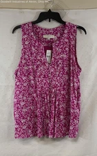 Loft Women's NWT Pink Floral Print V-Neck Sleeveless Blouse Top Size L