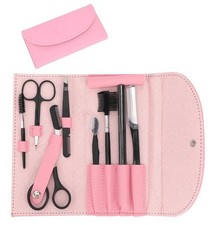 Professional Eyebrow Shaping Kit 8-Pc Set w Pink Leather Bag, Razor, Scissors