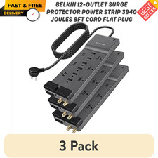 Belkin 12-Outlet Surge Protector Power Strip 3940 Joules 8ft Cord Flat Plug 3-pk