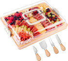 Charcuterie Board with Lid and Handle - Portable Travel Design Bamboo Cheese Boa