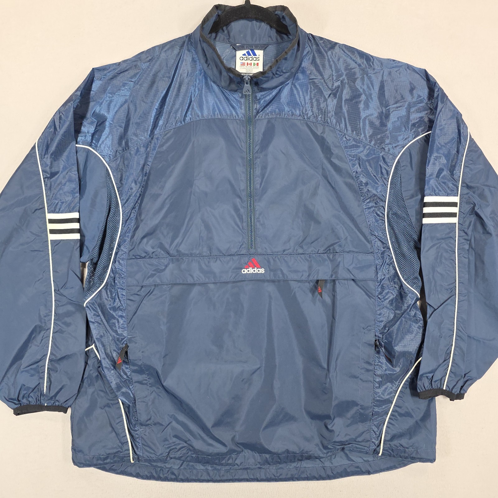 Vintage Adidas Windbreaker Jacket Men's XL Blue Big Pocket Lightweight Track 90s
