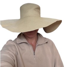 Sun Hat Women Tan Wide Floppy Brim Straw Boho Summer Beach SIZE OS