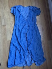 Gap Denim Midi Dress V-Neck Wrap Style, Cap Sleeve, Self Tie Belt,  Size XS